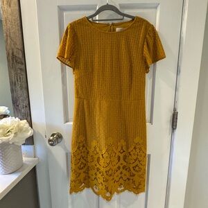 LOFT Mustard Yellow Lace Dress